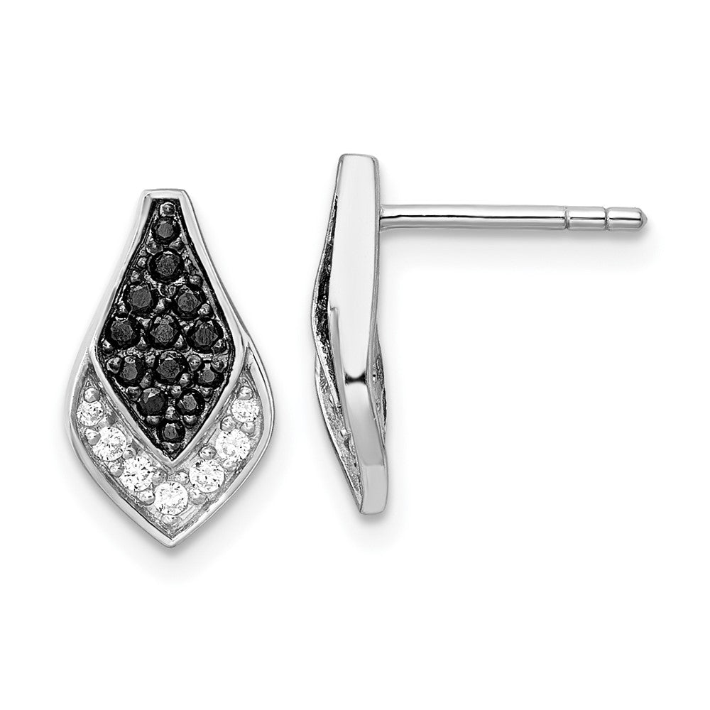 Rhodium-plated Sterling Silver Polished Black and White CZ Post Earrings