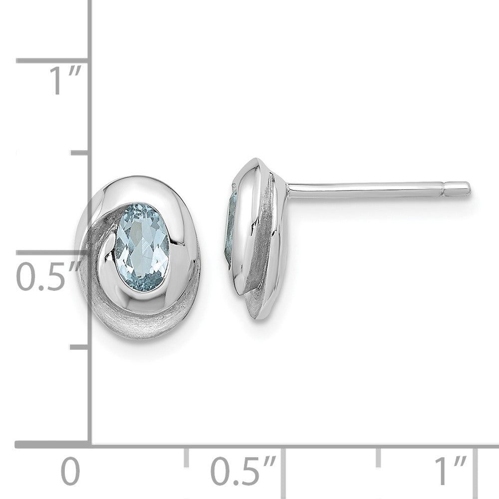 Rhodium-plated Silver Sky Blue Topaz Oval Post Earrings