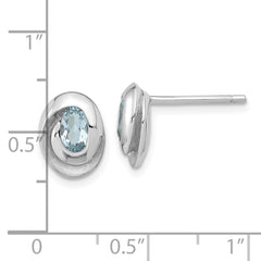 Rhodium-plated Silver Sky Blue Topaz Oval Post Earrings