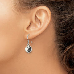 Sterling Silver Mother of Pearl and Black Resin Yin Yang Dangle Earrings