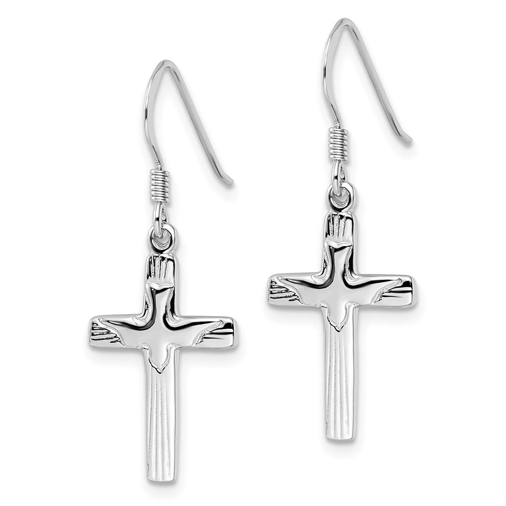 Rhodium-plated Silver Dove Cross Shephard Hook Earrings