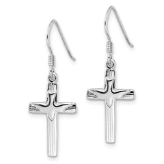 Rhodium-plated Silver Dove Cross Shephard Hook Earrings
