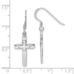 Rhodium-plated Silver Dove Cross Shephard Hook Earrings
