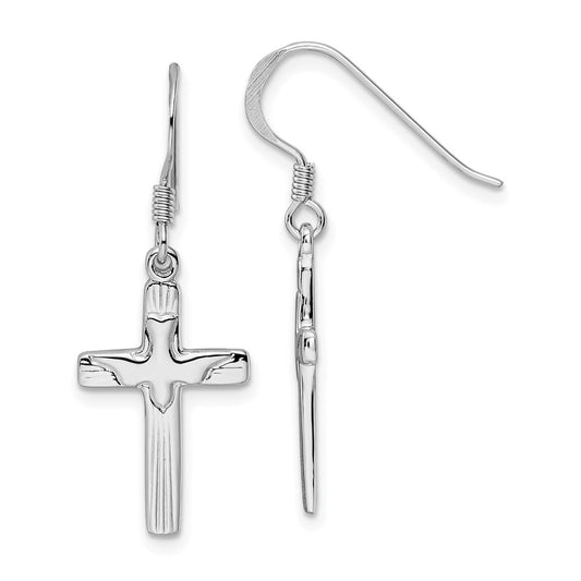Rhodium-plated Silver Dove Cross Shephard Hook Earrings
