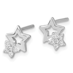 Rhodium-plated Sterling Silver CZ Star Post Earrings