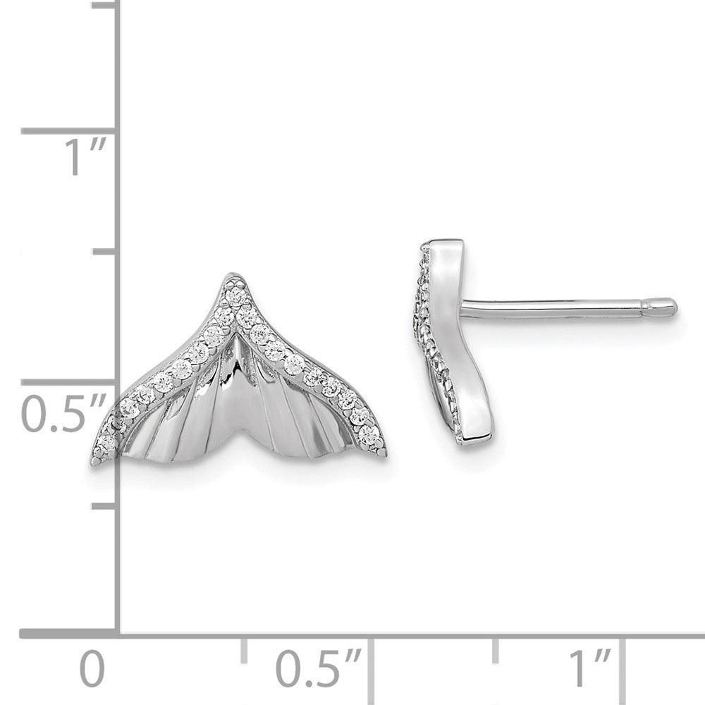Rhodium-plated Sterling Silver CZ Textured Tail Post Earrings