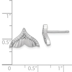 Rhodium-plated Sterling Silver CZ Textured Tail Post Earrings