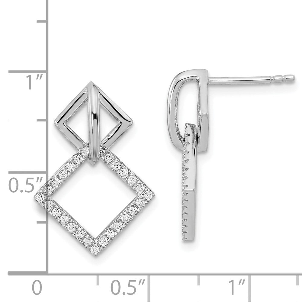 Rhodium-plated Sterling Silver CZ Square Post Dangle Earrings