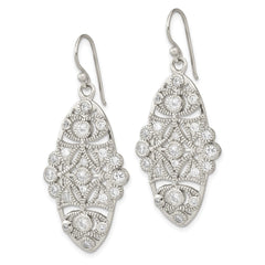 Sterling Silver Polished Fancy CZ Dangle Shephard Hook Earrings