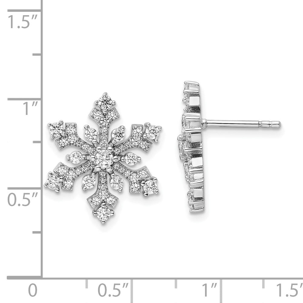 Rhodium-plated Sterling Silver CZ Snowflake Post Earrings
