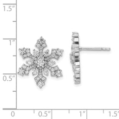 Rhodium-plated Sterling Silver CZ Snowflake Post Earrings