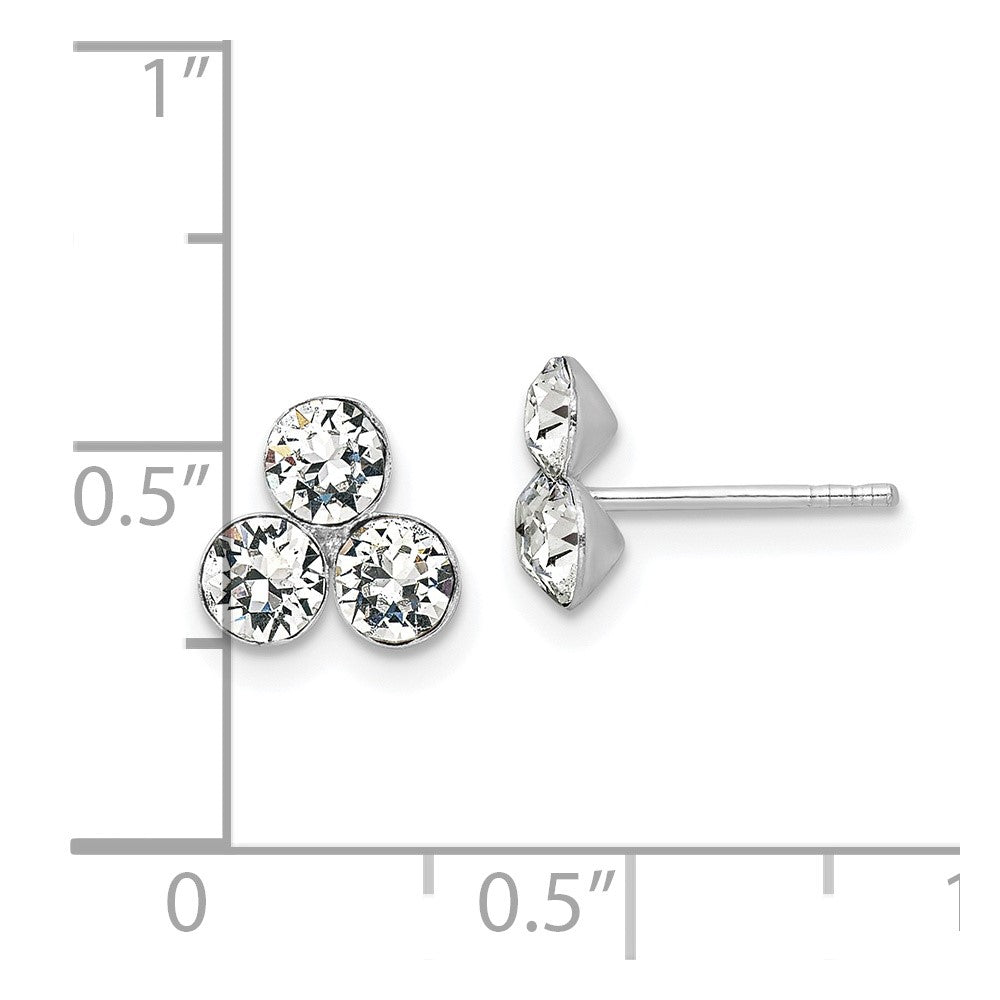 Rhodium-plated Silver Crystal 3-stone Post Earrings