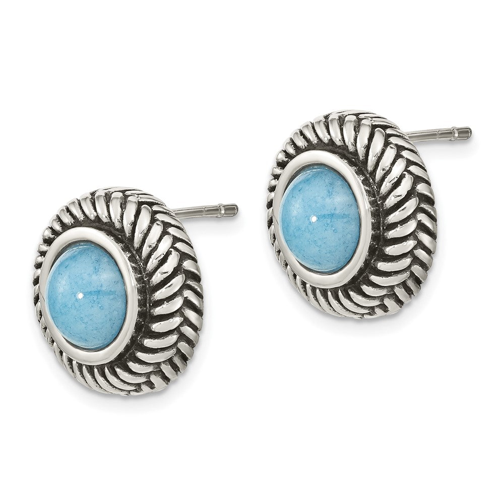 Sterling Silver Oxidized Imitation Turquoise Circle Post Earrings
