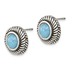 Sterling Silver Oxidized Imitation Turquoise Circle Post Earrings