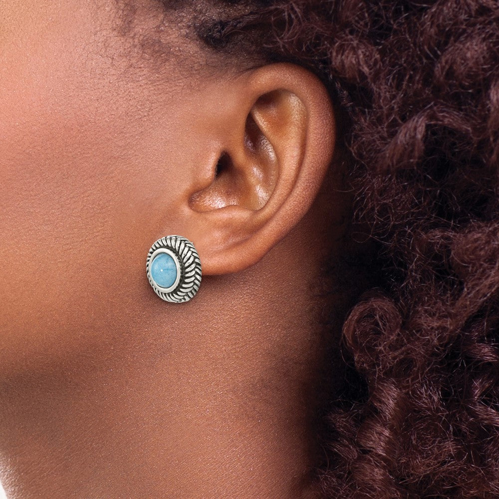 Sterling Silver Oxidized Imitation Turquoise Circle Post Earrings