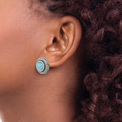 Sterling Silver Oxidized Imitation Turquoise Circle Post Earrings