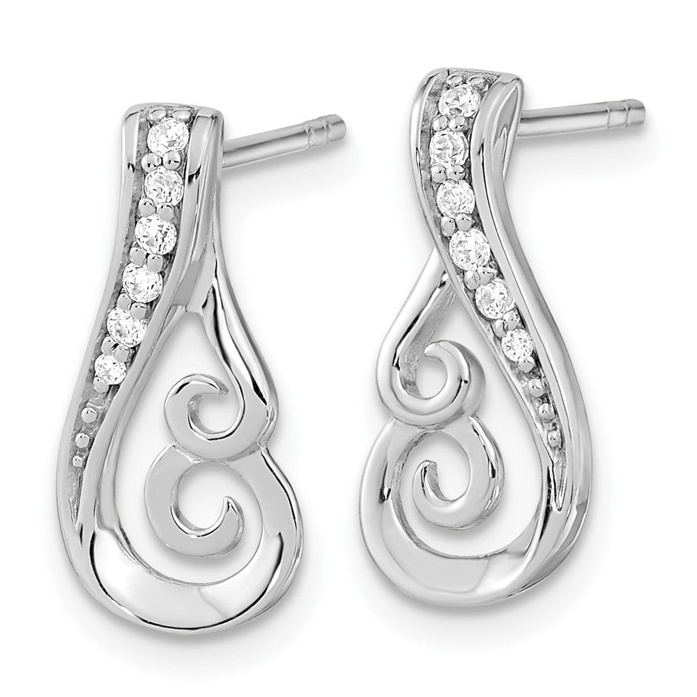Rhodium-plated Silver Polished CZ Post Earrings