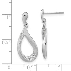 Rhodium-plated Silver CZ Teardrop Dangle Post Earrings