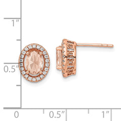 Rose Gold-plated Sterling Silver Polished Pink & White CZ Oval Post Earrings