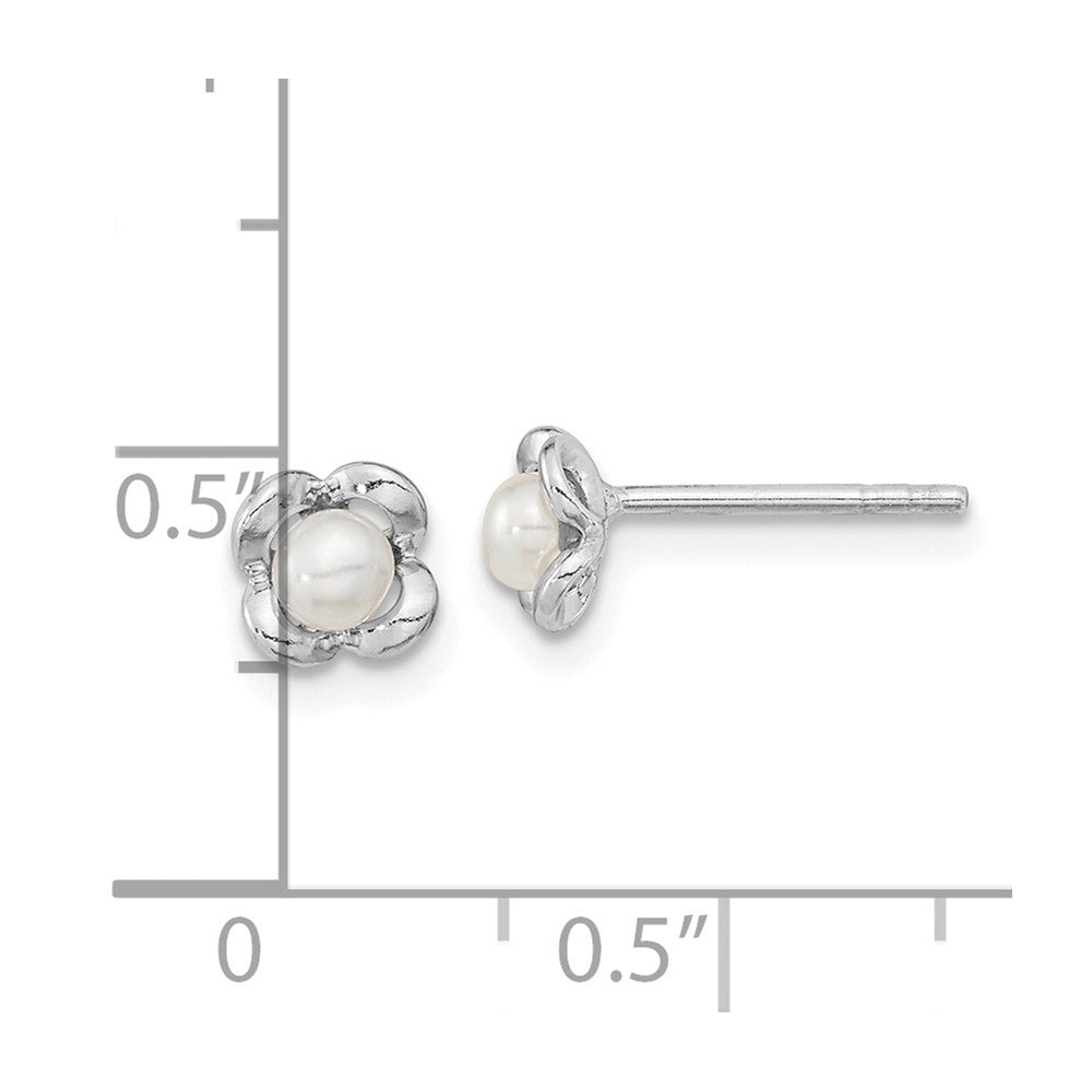 Rhodium-plated Silver Polished FWC Pearl Flower Post Earrings