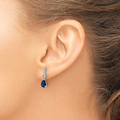 Rhodium-plated Sterling Silver CZ and Blue Glass Post Dangle Earrings