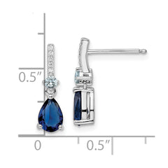 Rhodium-plated Sterling Silver CZ and Blue Glass Post Dangle Earrings