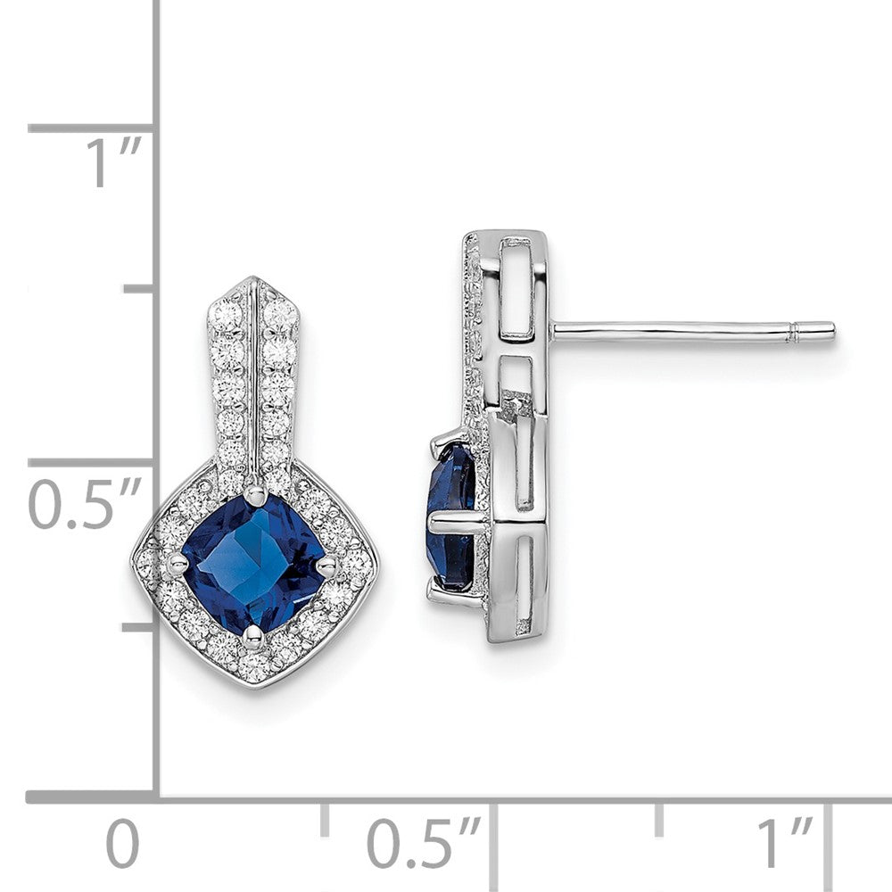Rhodium-plated Sterling Silver CZ and Blue Glass Post Earrings