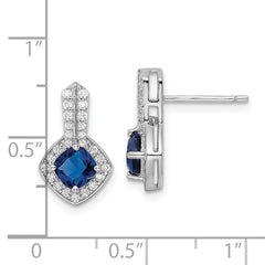 Rhodium-plated Sterling Silver CZ and Blue Glass Post Earrings