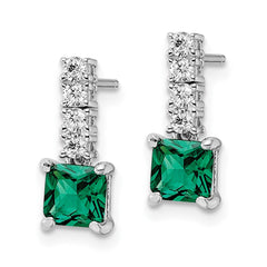 Sterling Silver Polished Rhodium-plated Green Clear CZ Post Dangle Earrings