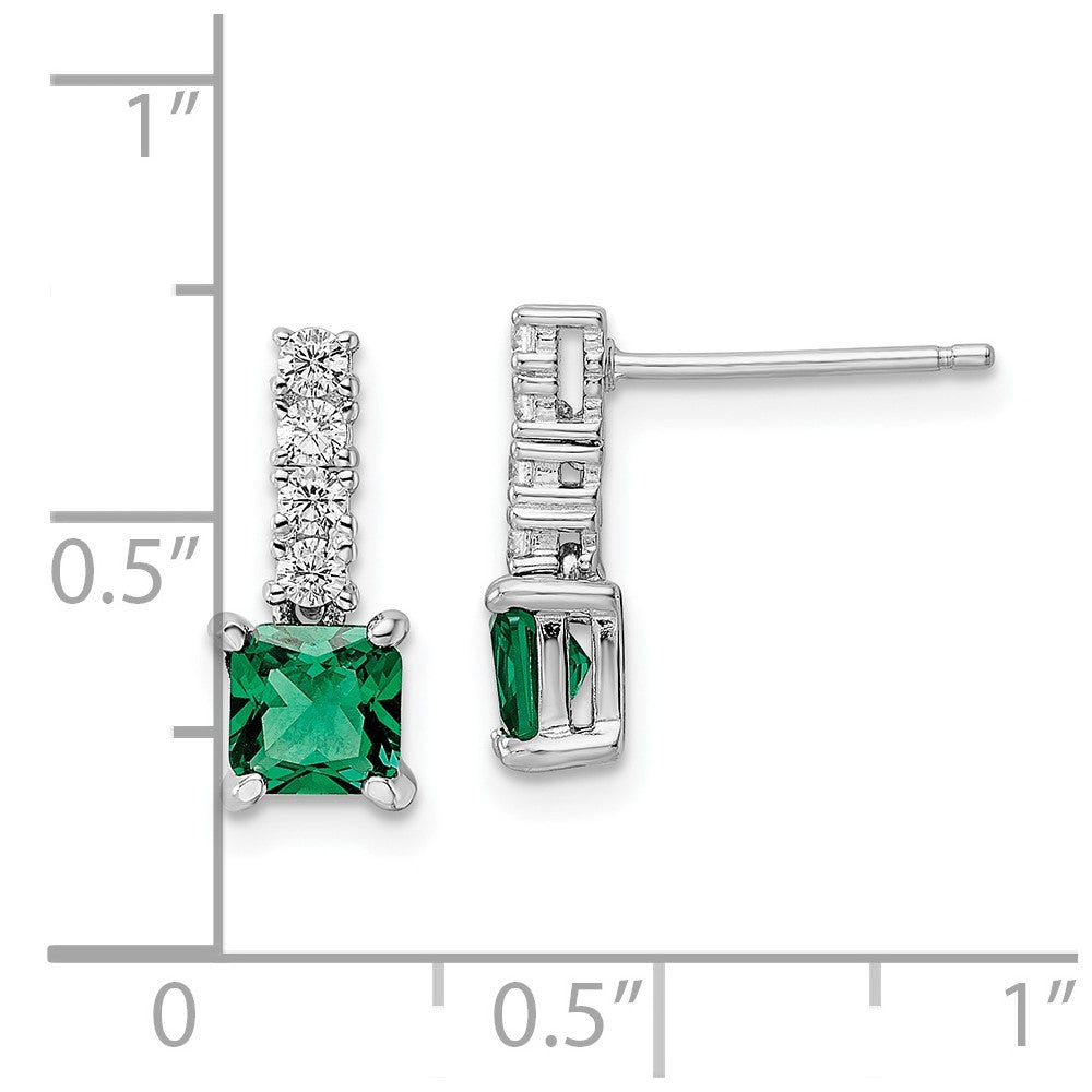 Sterling Silver Polished Rhodium-plated Green Clear CZ Post Dangle Earrings
