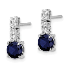 Sterling Silver Polished Rhodium Cr. Blue Spinel and CZ Post Dangle Earrings