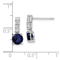 Sterling Silver Polished Rhodium Cr. Blue Spinel and CZ Post Dangle Earrings