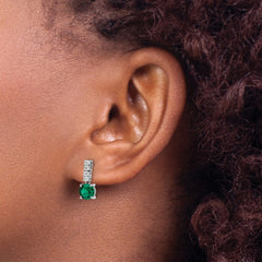 Sterling Silver Polished Rhodium-plated Green Clear CZ Post Dangle Earrings