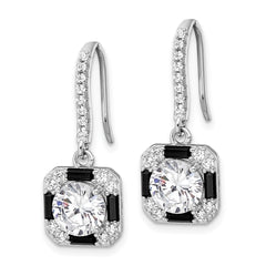 Sterling Silver Rhodium-plate CZ & Black Nano Crystal Square Earrings