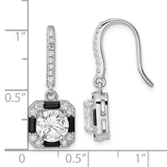 Sterling Silver Rhodium-plate CZ & Black Nano Crystal Square Earrings