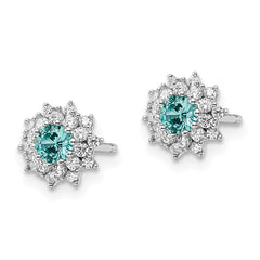 Rhodium-plated Sterling Silver Teal & White CZ Post Earrings