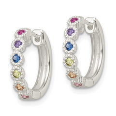 Sterling Silver Polished Multicolor CZ Hinged Hoop Earrings