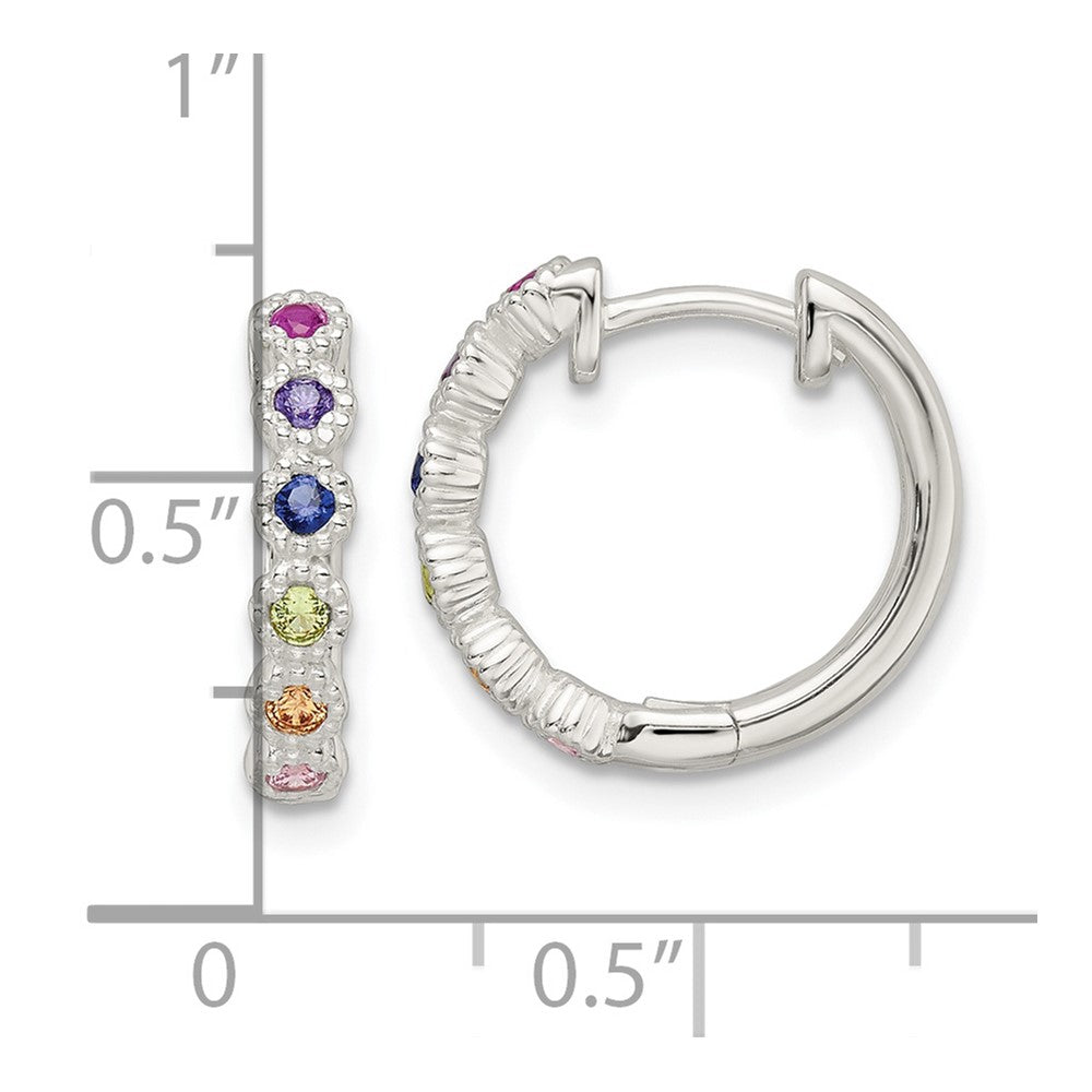 Sterling Silver Polished Multicolor CZ Hinged Hoop Earrings