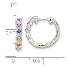 Sterling Silver Polished Multicolor CZ Hinged Hoop Earrings