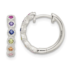 Sterling Silver Polished Multicolor CZ Hinged Hoop Earrings