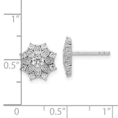 Rhodium-plated Sterling Silver CZ Flower Post Earrings