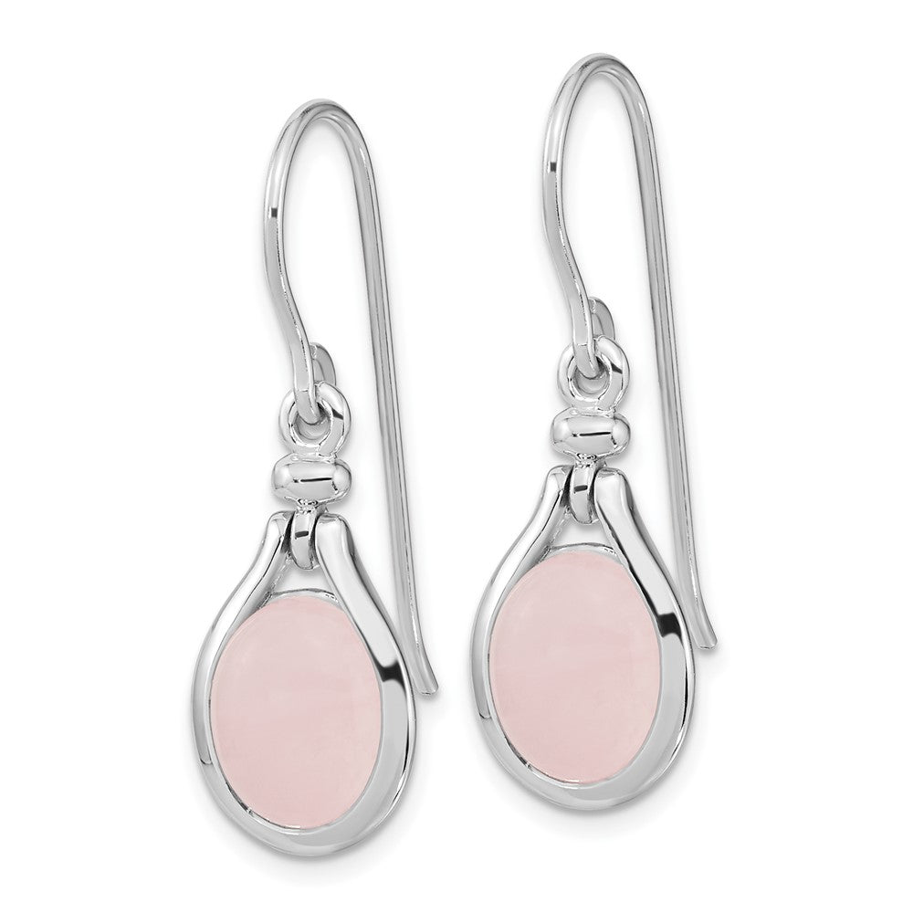 Rhodium-plated Silver Rose Quartz Oval Dangle Earrings