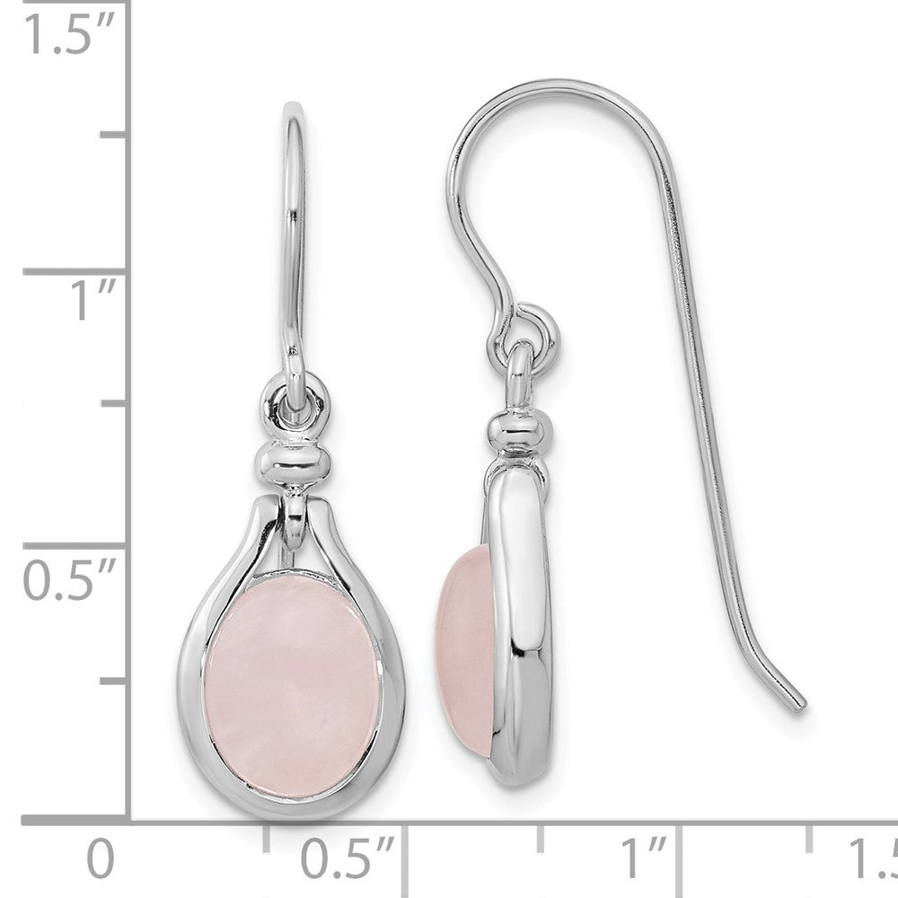 Rhodium-plated Silver Rose Quartz Oval Dangle Earrings
