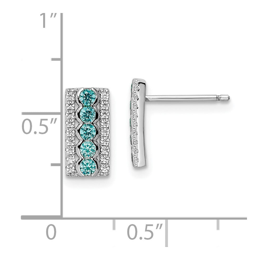 Rhodium-plated Sterling Silver Aquamarine & White CZ Post Earrings