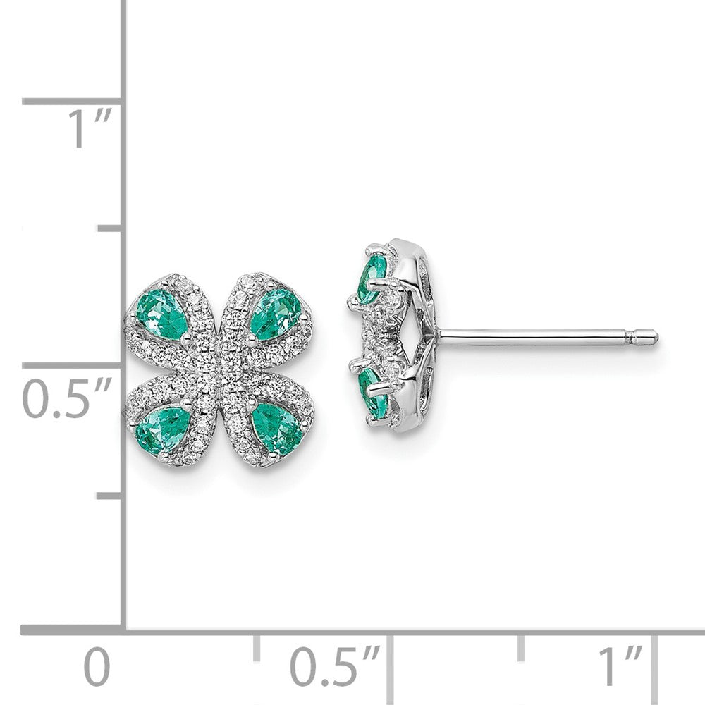 Rhodium-plated Sterling Silver Teal & White CZ Post Earrings