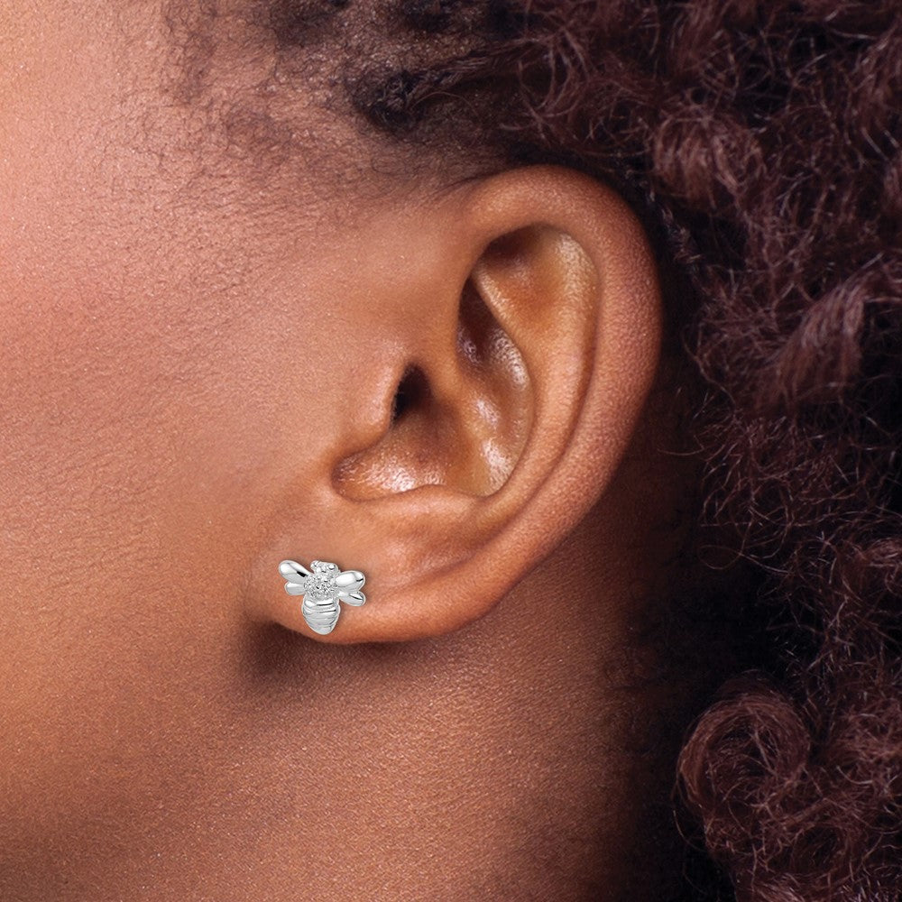 Rhodium-plated Sterling Silver Polished CZ Bumble Bee Post Earrings