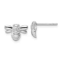 Rhodium-plated Sterling Silver Polished CZ Bumble Bee Post Earrings