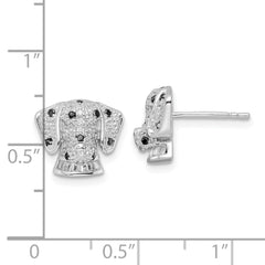 Rhodium-plated Sterling Silver Polished CZ Dalmatian Head Post Earrings