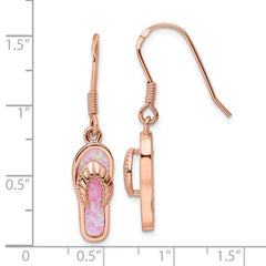 Rose Gold-plated Sterling Silver Pink Created Opal Inlay Flip Flop Dangle Earrings