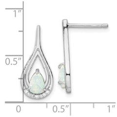 Rhodium-plated Silver Pear Shape White Created Opal CZ Post Earrings